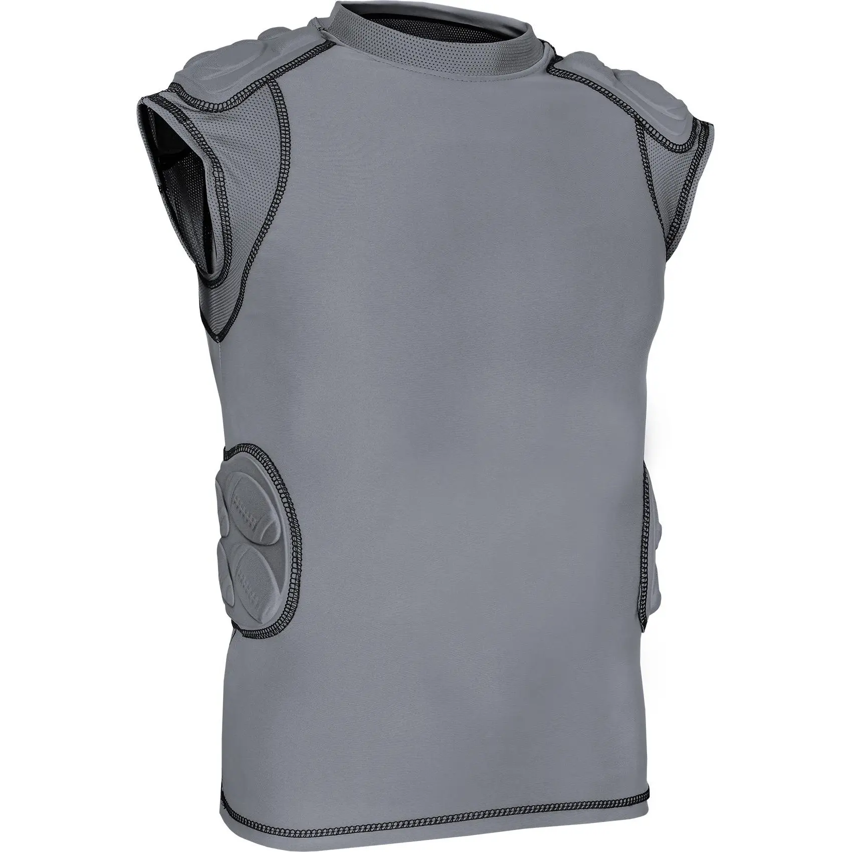 Exxact Sports Defender Youth Padded Football Shirt - Football Rib Protector with Shoulder & Spine Pads, 5-Pad Football Compression Shirt(Gray)
