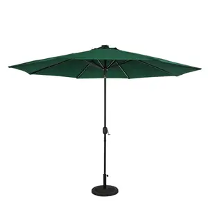 Blue Wave  11 ft. Calypso II Fiesta Octagonal Market Umbrella with Solar LED Strip Lights, Hunter Green - Breez-Tex, Hand Crank, Eight Ribs, Solar Leds