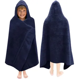 Hooded Bath Towel Wrap - Ultra Soft 100% Cotton Terry Large Oversized Hooded Kids Towel - Toddler Big Kid Shower Pool Beach Towel - Absorbent Quick Dry Easy Care Gift - 30 x 54 Navy