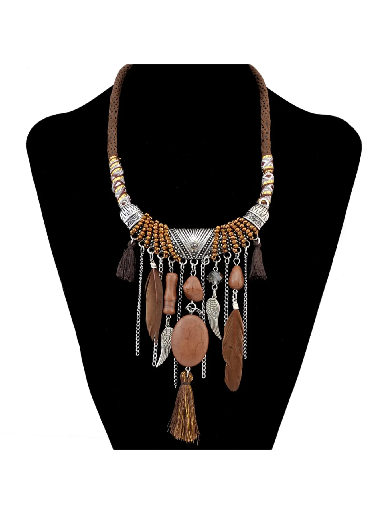New Fashion Bohemian Feather Necklace European and American Turquoise Popular Street Snap Fringe Pendant