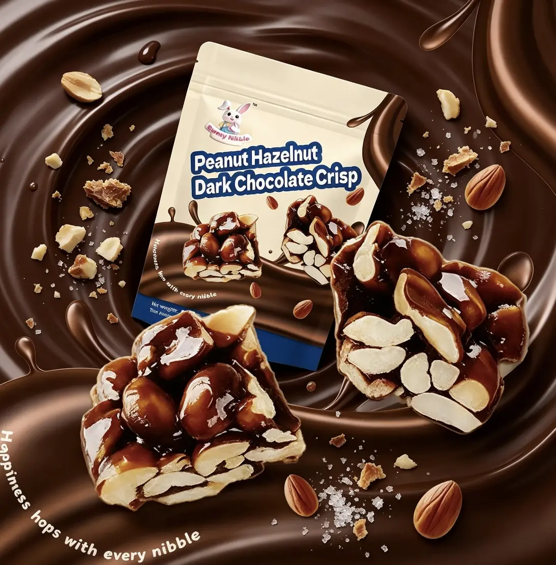 1packPeanut Hazelnut Dark Chocolate Crisp, Crunchy Nut Chocolate Snack, Individual Packed Treats 100g Snack Cake Dessert Nata