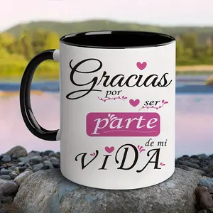 1pc Spanish Style Ceramic Mug 11.1oz - Wide Mouth Coffee Cup with Inspirational Quote "Gracias por Parte de Mi Vida" - Perfect Gift for Love, Friends, and Parents - White with Pink Heart Design, Coffee Bar Accessories