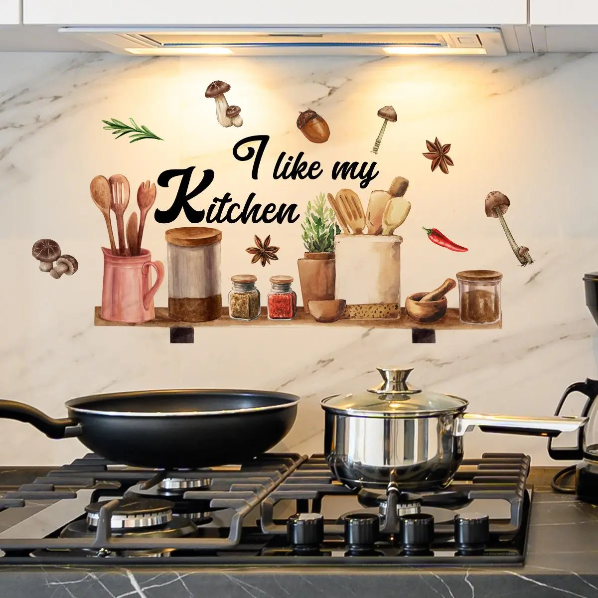 Kitchen Utensil Graphic Decorative Sticker, Wall Decal, 1 Set DIY Removable Wall Sticker, Self Adhesive Wall Decor, Kitchen Decor