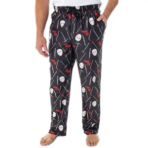 Friday The 13th Men's Jason Hockey Mask Slasher Horror Movie All-Over Pattern Lounge Sleep Pajama Pants