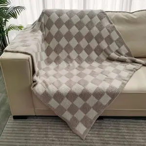 Beige & White Checkered Throw Blanket