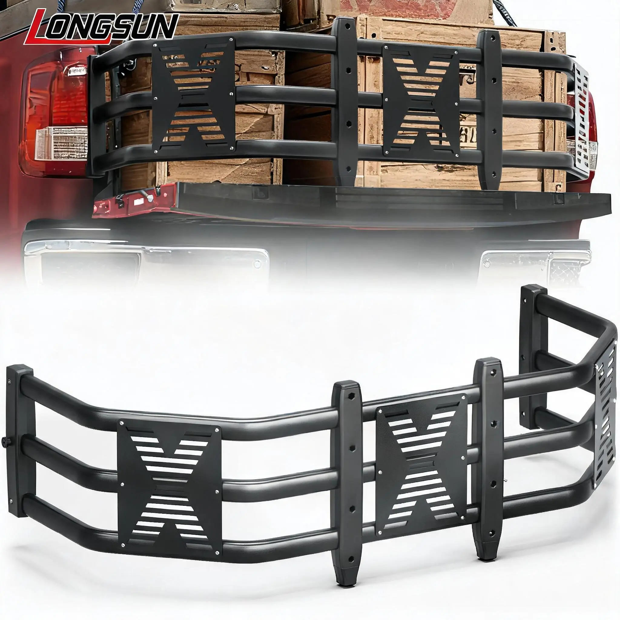 Longsun  Aluminum Alloy Frame Truck Bed Extender, 48"-58" Adjustable Length, 21in Compatibility, Drill Mounting Required, Flip Function, Fits Chevrolet Colorado & GMC Canyon, Ideal for Ladders, Lumber, Black Pickup Accessory, Kayaks