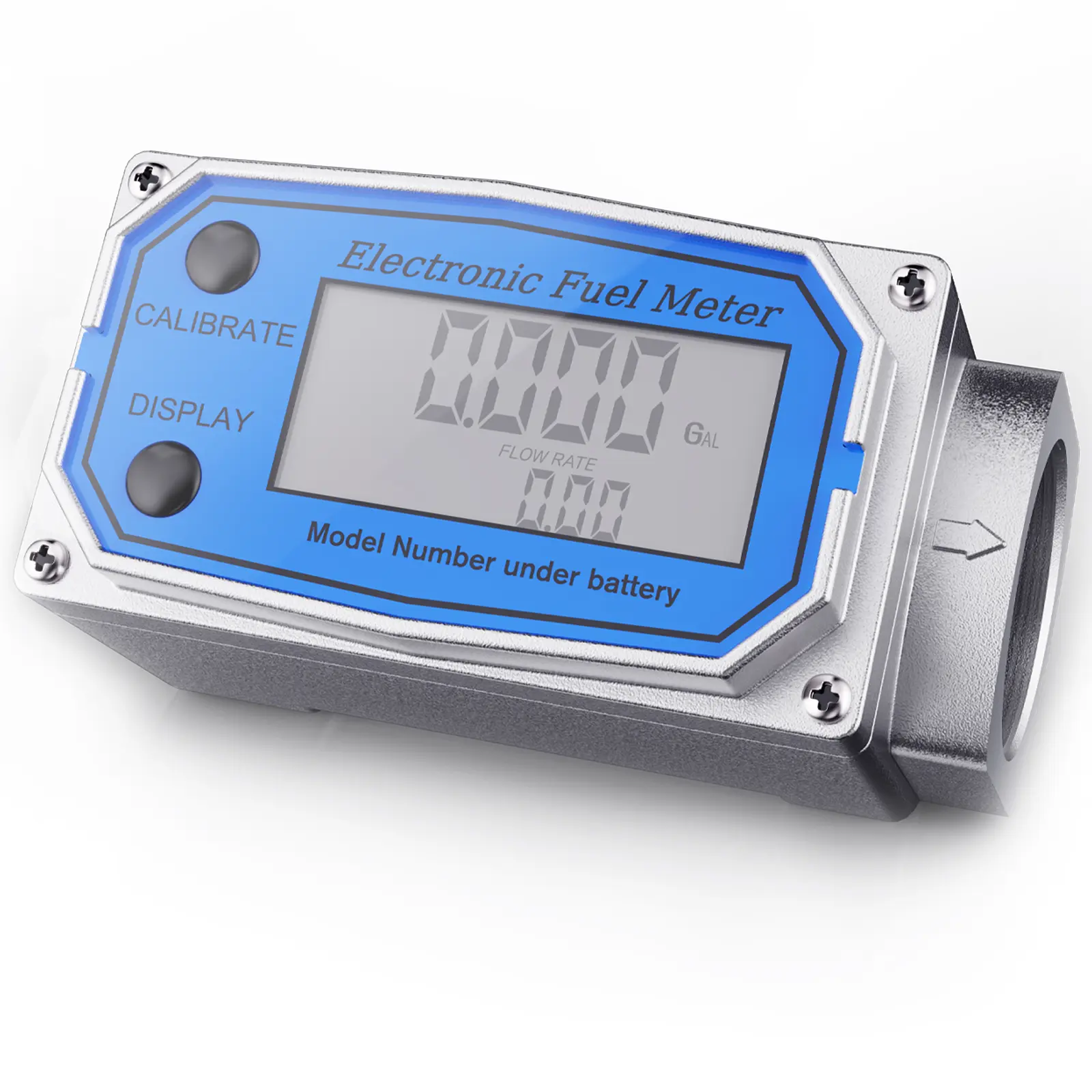 3/4 in Digital Turbine Fuel Flowmeter, Waterproof Industrial Tool with 2.5-31GPM Flow Rate, Unit Switch Supports GAL, QTS, PTS, L, m3 for Water, Diesel, Gasoline