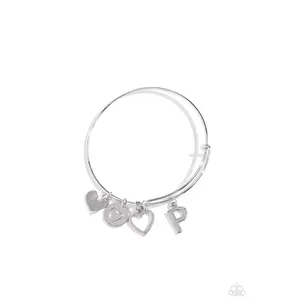 Making It INITIAL - Silver Letter Heart Bangle Bracelet - P - Paparazzi