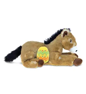 DOLLIBU 10.5x4.5x6h Inches 100% Polyester Adorable Lying Brown Horse Stuffed Toy, Spring Theme Toy with Yellow Easter Egg, Customizable Add-On Options, Ideal Gift for Boys