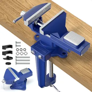 2-in-1 Bench Vise For Workbench 3.2"- Multi-functional Portable 360 °     Swivel Base Bench Clamp On Vice/Table Vise For Woodworking, Cutting Conduit, Drilling, Metalworking, Blue