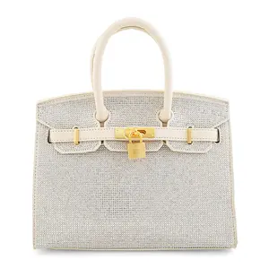 La Marey Faux Leather and Rhinestone Tote Bag with Handle Drop La Marey Faux Leather and Rhinestone Tote Bag with Handle Drop