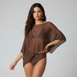 Asymmetrical Sheer Knit Poncho Shrug Off Shoulder Cover Up Shawl Tops Summer Holiday Beachwear