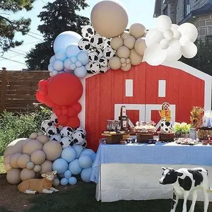 Cow Red Blue White Balloons Arch Garland Kit Cow Party Decorations for Baby Shower Birthday Farm Theme Party Supplies Decor Print Shiny