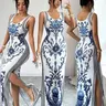 【Black Friday】Elegant Printed Vintage Split-Hem Luxurious Chic Maxi Dress, New Arrival Printed Dress