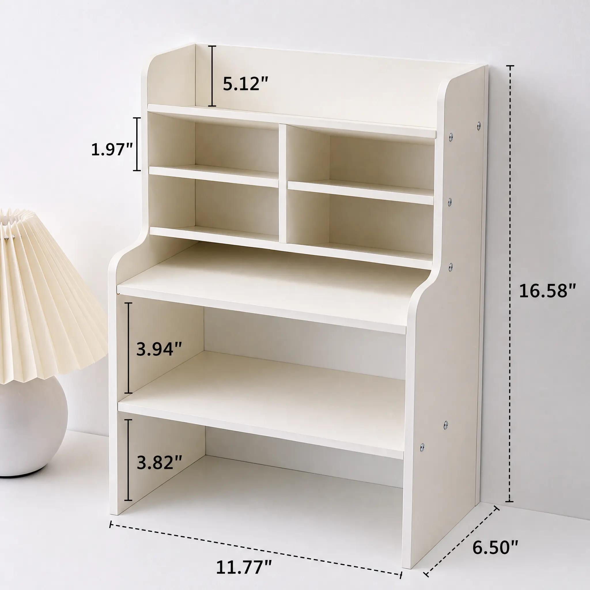 Desktop Organizer Shelf, Multi Compartment Desk Storage Rack Wooden Desk Bookshelf For Office Home Supplies