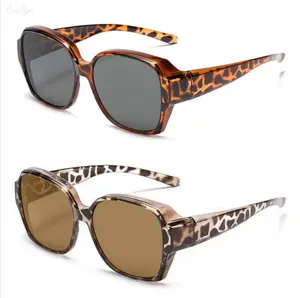 2pcs Leopard Print Oversized Sunglasses, Polarized UV Protection Fit-over Eyewear, Tortoise Shell Style Sun Glasses for Women