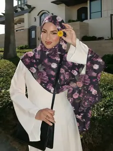 Women's Beach Sun Protection Floral Pattern Headscarf Hijab Muslim Modesty, Casual Elegant Shawl Scarf, Versatile Fashion Accessory for Daily