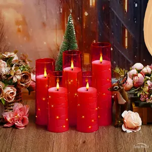 5pcs Flameless LED Candles Embedded Star String Battery Powered Acrylic Pillar Candles with Timer Remote Romantic Mood Light for Valentine's Day Mother's Day