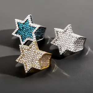 Hip Hop Iced Out Hexagon Shape Gold Plated Zircon Ring Unisex Rapper Jewelry for Wedding and Party