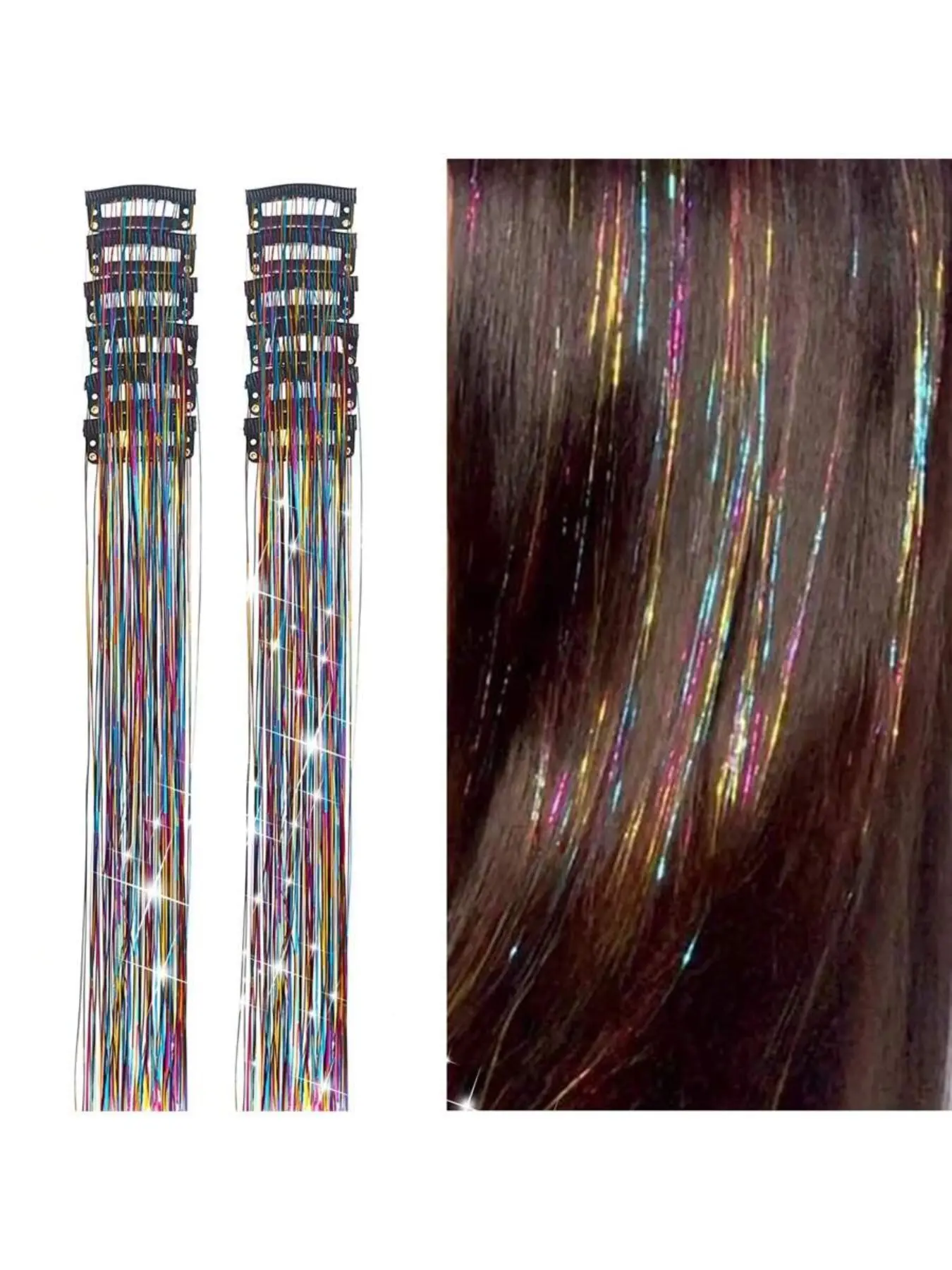 6 Piece Laser Glitter Sequins Hair Clips Set, Metal Ribbon Barrettes, Heat Resistant Hair Accessories for Women, Detachable Clip