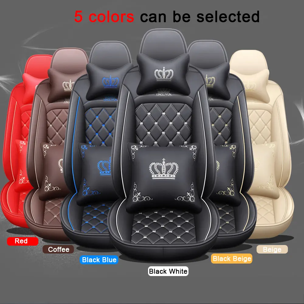 Muchkey Universal Fit 5-Seat PU Leather Car Seat Protectors Full Set - Headrests, Pillows, Breathable Fixed-Waist Cushions Included - for MPV/SUV/Truck - All-Season Versatile Automotive Interior Accessories (MH23, Multiple Colors)