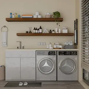 Walnut Floating Wall Shelves 55 inch, Bathroom Shelves Wall Mounted,Invisible Shelves Floating Kitchen Shelves,Wooden Wall Shelves with Brackets for Living Room Wall Mounted,Easy Install,Set of 2