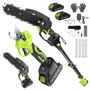 Avoras 4-in-1 Cordless Pole Saw and Pruning Shears Combo, 20V Electric Handheld Mini Chainsaw & Tree Trimmer with Extension Pole, Battery Powered High Branch Cutter for Garden Tree Trimming