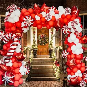 175PCS Christmas Balloon Arch Kit, Red White Balloons Confetti Balloons Candy Cane Balloons Gift Box Balloons Tools Kit for Christmas Party Decorations