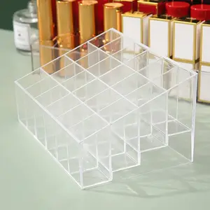 24 Grid Transparent Lipstick Storage Rack, Multi Grids Organizer, 1 Count Acrylic Cosmetic Organizing Box, Desktop Lipstick Holder, Cosmetics Storage Box for Home Office Dormitory Bathroom