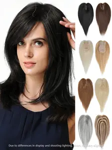 Women‘s Hairpieces 7×11 cm Base Toppers, Multiple Colors Human Hair Natural Hairline Straight Hair Topper for Women Wide Parting Daily Wear 8-14 Inch Invisible Hair Toppers