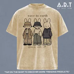 Wave To Earth Acid Washed Shirt New T shirt Vintage All Sizes Casual Crewneck Shortsleeve Menswear Wash T-Shirt