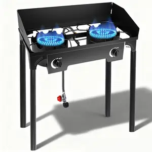 Double Propane Burner, Gas Burner Outdoor Stove Burner Gas, Up to 260,000 BTU/Hr Dual Burner Propane Stove with Propane Burner stand, Gas Burners for Cooking Outside Stove for Cooking Gas