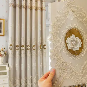 Luxury European Embroidered Floral Lace Curtain, Beaded Trim, Eyelet Design, Lace Valance ,Suitable for Bedroom & Living Room Decor