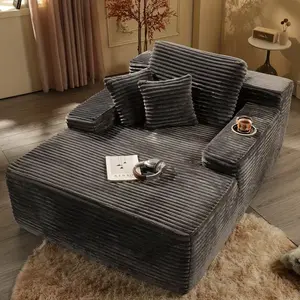 67" Oversized Boneless Lounge Chaise - Corduroy/Plush   Faux Fur   Fabric Floor Couch with Pillows And Armrests | Deep Seat Single Sofa Bed with High Density Sponge Cushion | U Sleeper Cloud Couch for Living Room, Apartment, Bedroom | No Assembly Required