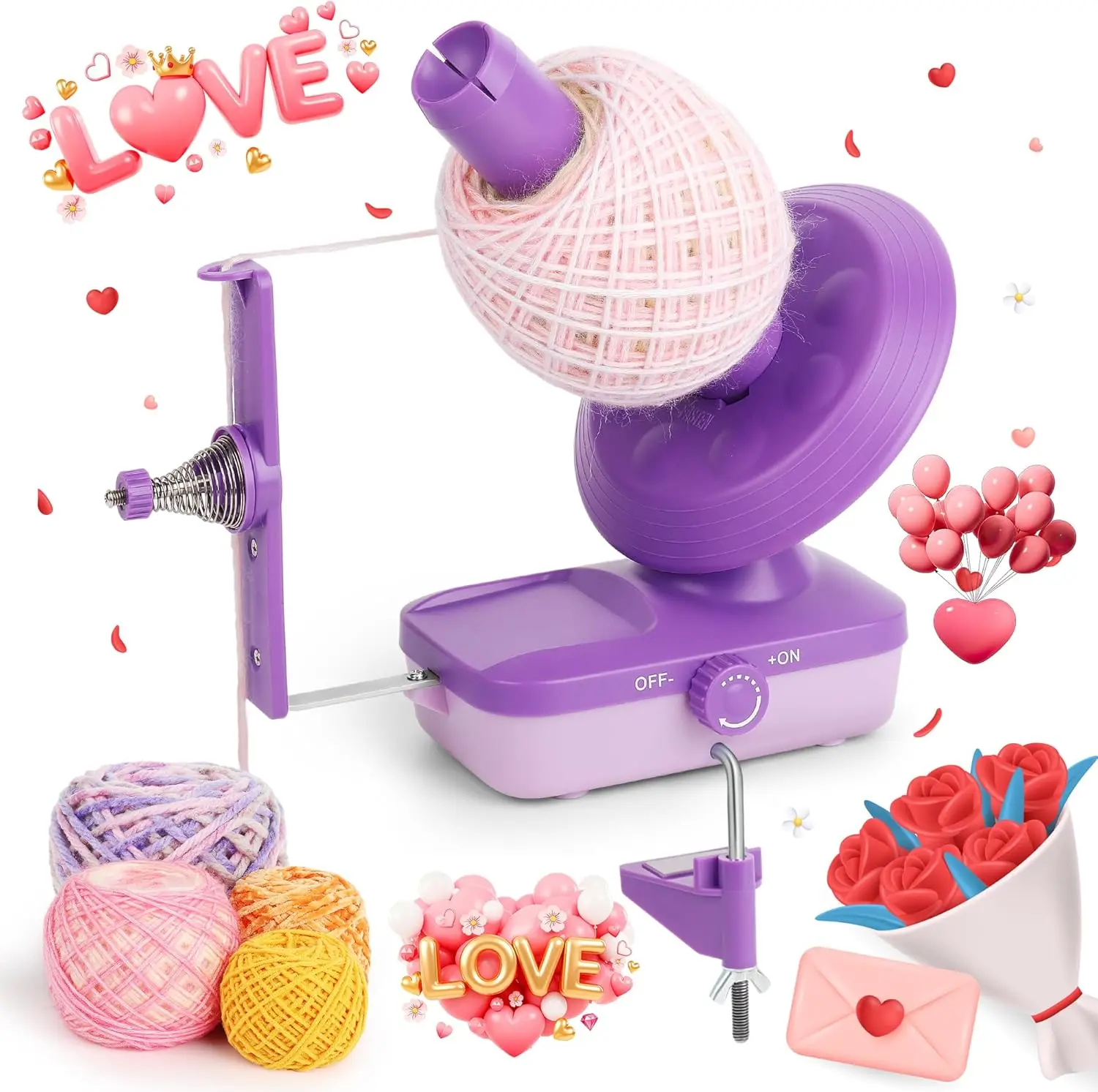 Electric Yarn Winder for Crocheting-Automatic Crochet Yarn Ball Winder for  Neat Cakes-Stepless Speed with  Tension, Tangle-Free Knitting  for Seniors with  Hands(Purple)