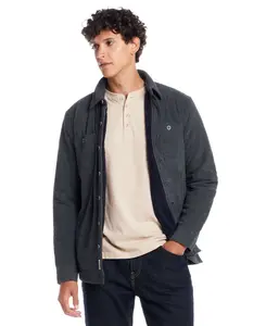 Sherpa Lined Grid Shirt Jacket in Slate