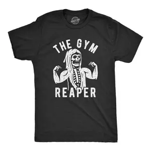 Mens The Gym Reaper T Shirt Funny Grim Reaper Funny Fitness Halloween Workout Tee Mens Funny T Shirts Cool Vintage Fashion T-Shirt Gift Classic Menswear Halloween Apparel for Men Funny Fitness Short Sleeve Black
