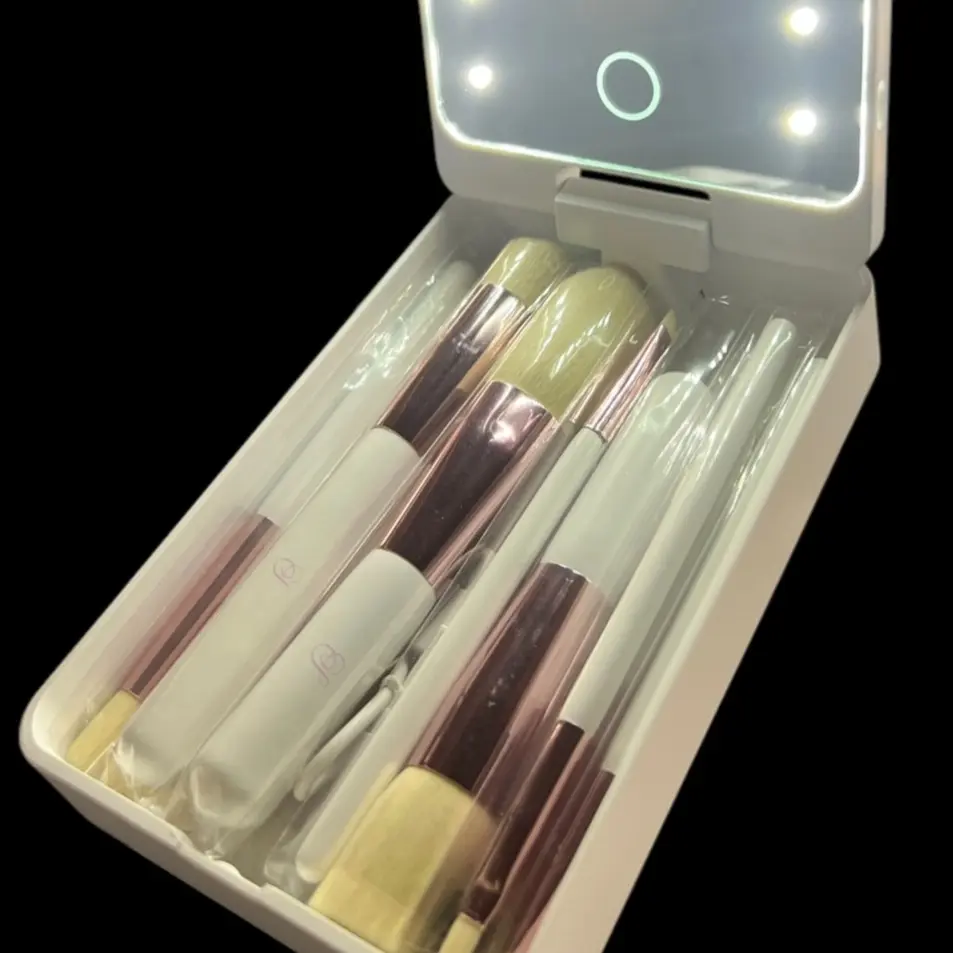 14pc makeup brush set with LED light up mirror