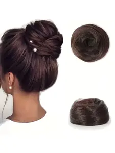 Invisible Fiber Hair Bun Holder, Fluffy Natural Fit for All Hair Types, Non-Slip No Crease Hair Tie for Gym Office Travel