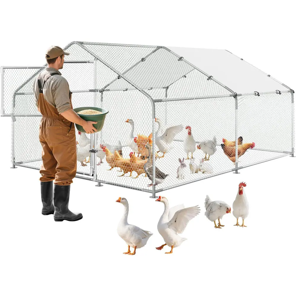 Heavy Duty Metal Chicken Coop with Split Door – Easy Feeding, Escape-Proof Outdoor Poultry Cage with Run(20-30 Chickens) for Outside,Backyard and Farm