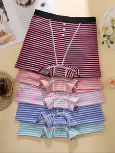 Women's Striped Print Underwear Set, Breathable Comfortable Fabric, 2/3/5 Pieces, Casual Style, Elastic Waistband, All Seasons Wear, Casual Comfy Panties