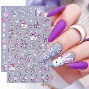 2 Pcs Easter Nail Art Stickers, Easter Egg Cute Bunny Flower Designs, Fun Easter Designs, Cute Rabbit, Flower Patterns, DIY Nail Decals for Women and Girls, Holiday Decoration