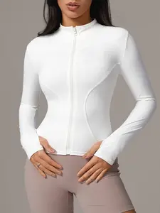 Women's Sporty Long Sleeve Jacket, Slim-Fitting Zipper Design, Comfortable Moisture-Wicking Fabric, Athletic Style Outerwear