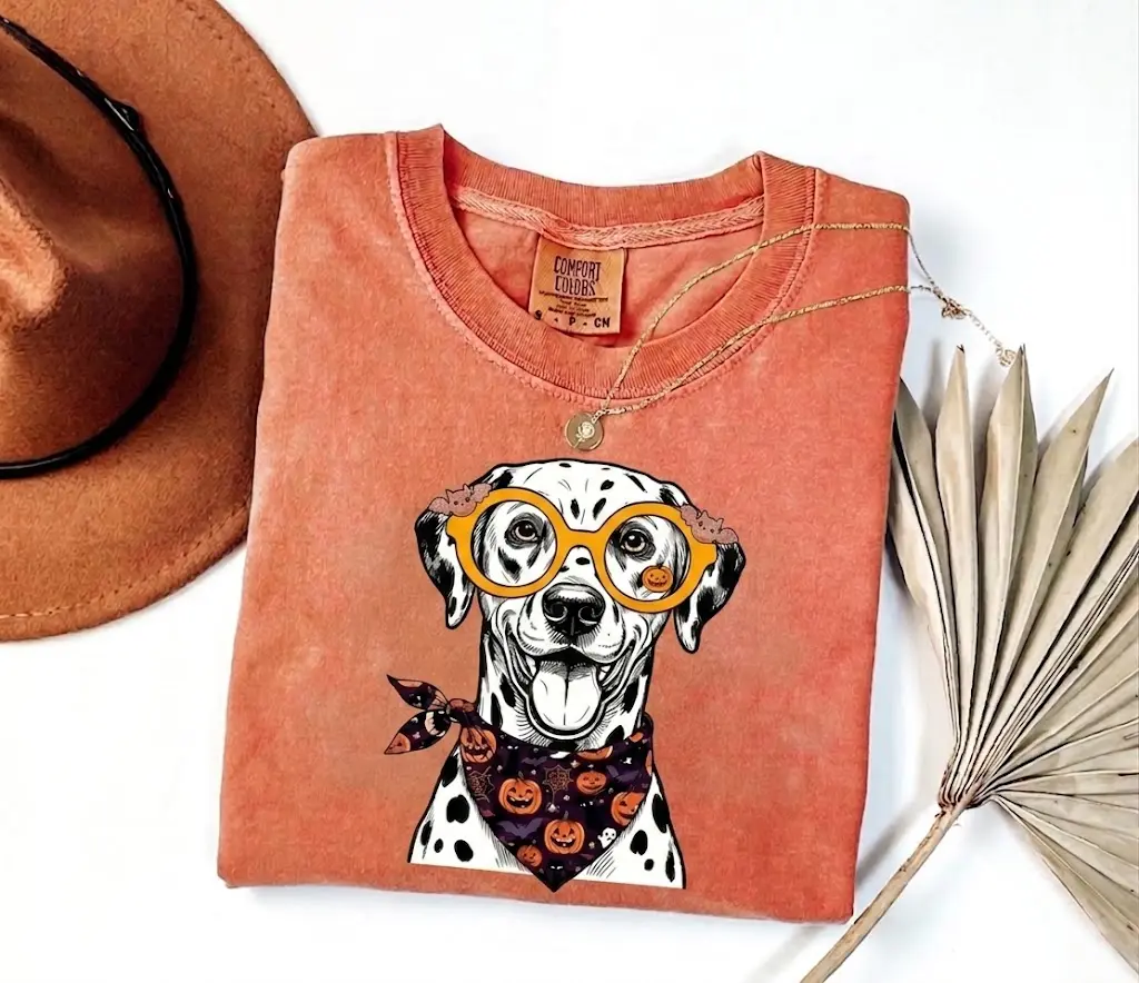 Cute Dalmatian Dog Halloween Shirt - Vintage Garment-Dyed Fall Graphic Tee