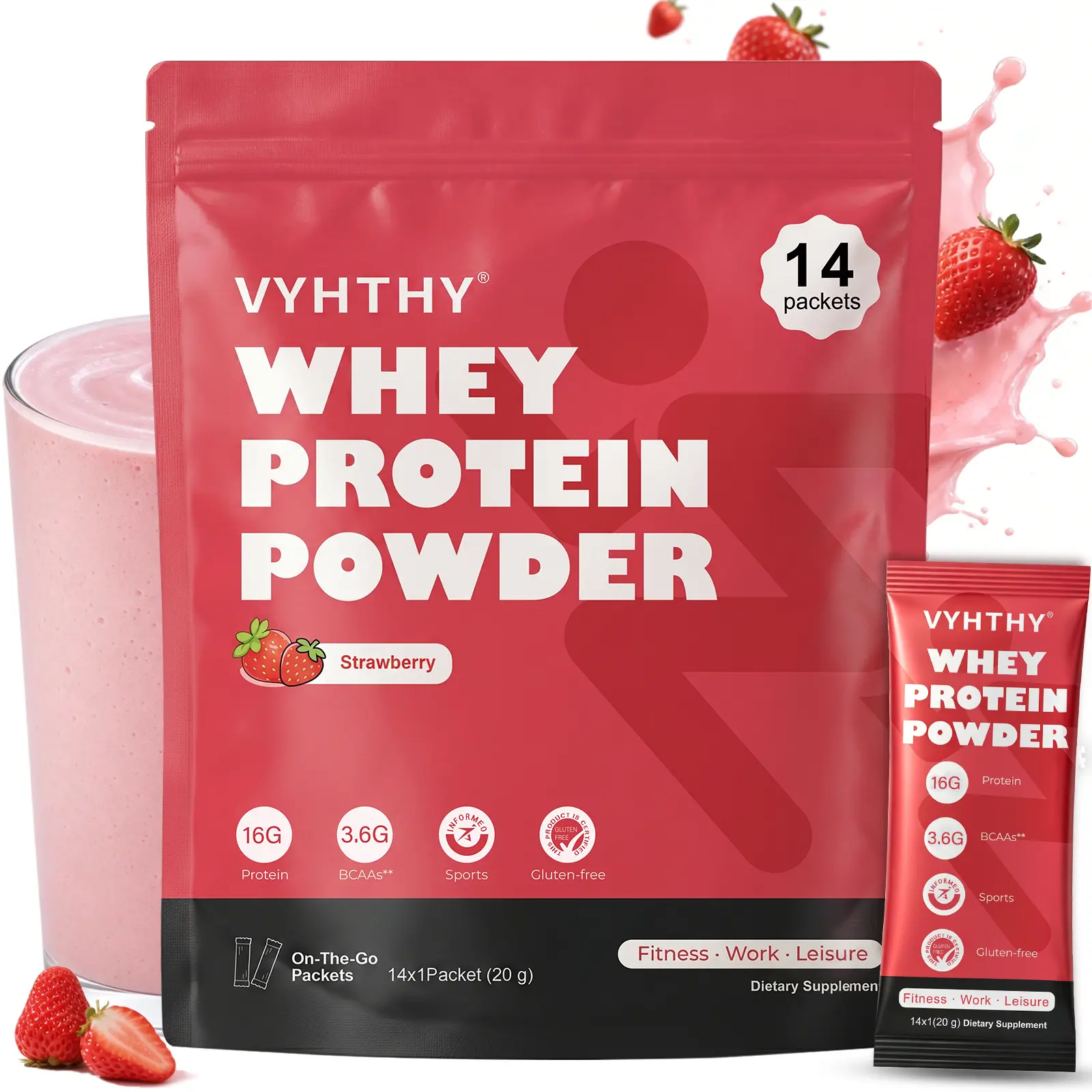 VYHTHY Whey Protein Powder - 4 Fruit Flavors, 16g Protein, High-Quality Isolate & Concentrate Blend, Nutrition Dietary Supplement for Adults, Fruit Mix Option, Cholesterol-Conscious Support for Muscle Growth & Recovery, Balanced Amino Acid Support,
