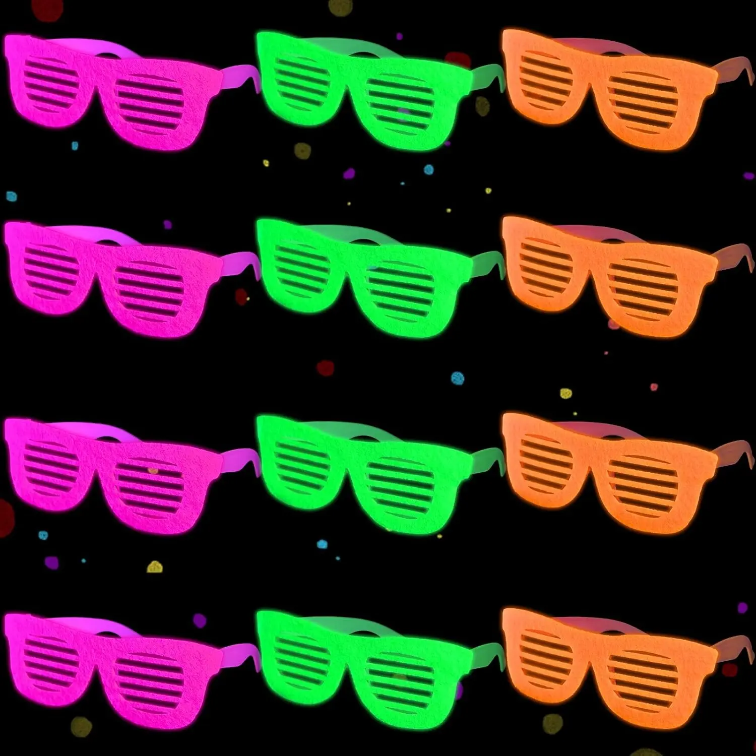 Mega-L 12 Pcs Glow in The Dark Glasses, Glow in The Dark Party Supplies | Neon Fluorescent Blacklight Eyeglasses Party Favors, Halloween Glow Photo Booth Props Eyewear Accessories for Women, Adult