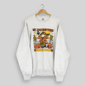 [Sale off up to 50%] Vintage 90s Pumpkin Halloween Gray Sweatshirt XLarge Scarecrow Pumpkin Sweater Halloween Pumpkin Jumper Halloween Holiday Crewneck Size XL