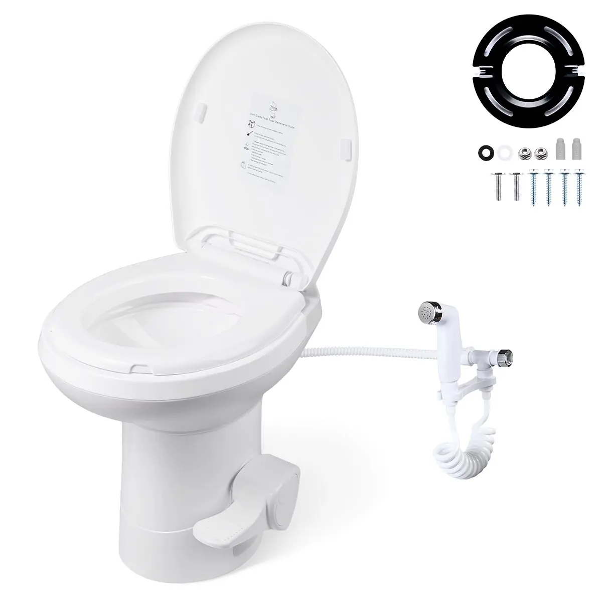 Yescom RV Camper Toilet Gravity Flush Elongated 20" High w/ Bidet Spray Trailer Caravan