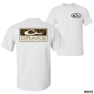 Drake Waterfowl Systems Graphic T-Shirt, Features Camo Pattern Panel With Large “Drake Waterfowl Systems” Text On Back And Drake Logo On Chest, Outdoor Duck Hunting Theme, Unisex Casual Tee, Gift For Waterfowl Hunters, Top Menswear Streetwear Casual