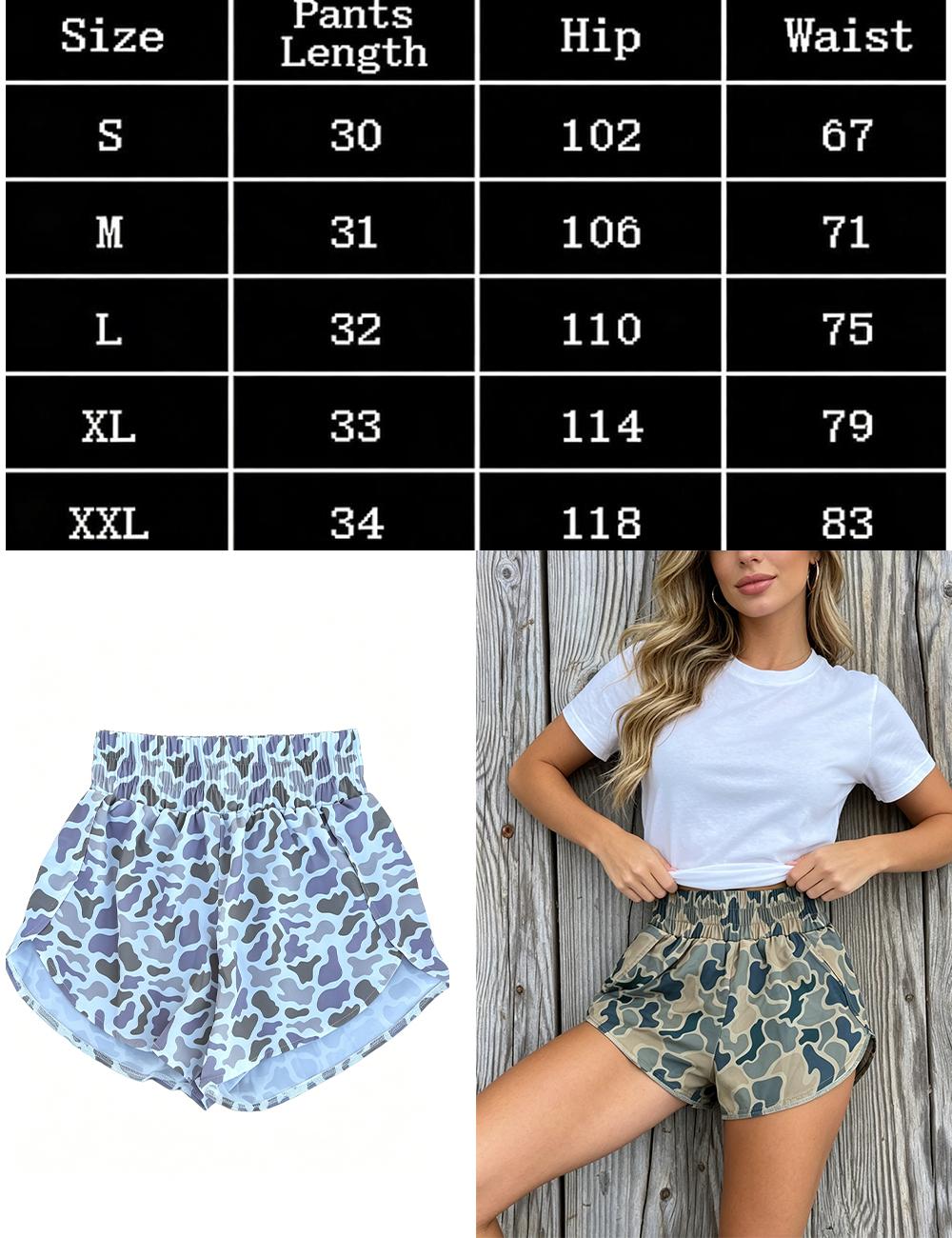 Camo Shorts, Women's Casual Camouflage Shorts High Waisted Summer Elastic Waist Lightweight Comfy Trendy Beach Shorts